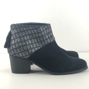 TOMS BLACK SUEDE AND TWEED BOOTIES SIZE 8
